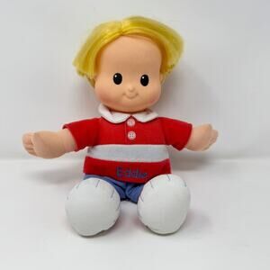 Fisher-Price Little People Eddie 9.5" Doll 2004 Blonde Boy Red Blue Outfit